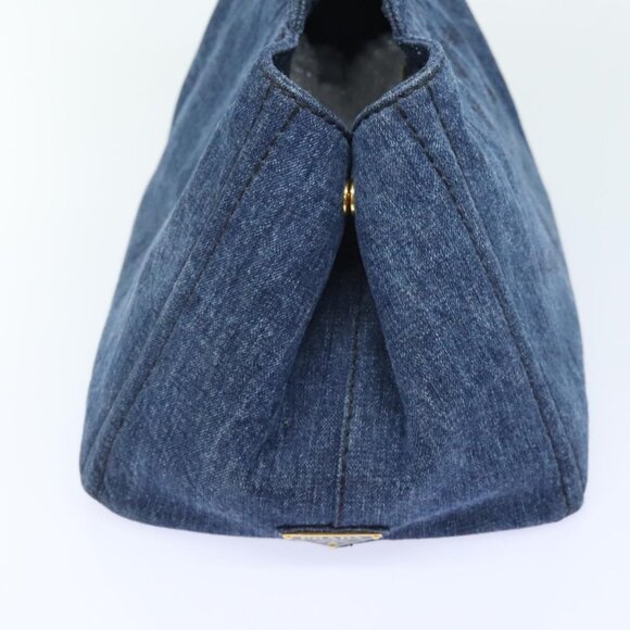 PRADA Canapa MM Hand Bag Denim Blue Gold Auth - Picture 4 of 16